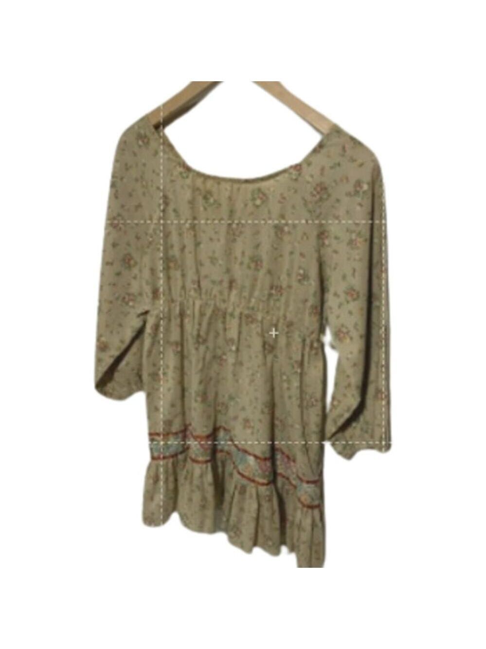 Vintage 1970's Boho Mini Prairie Dress Tunic Top Cream Floral Print Sz xs /child - Picture 11 of 14